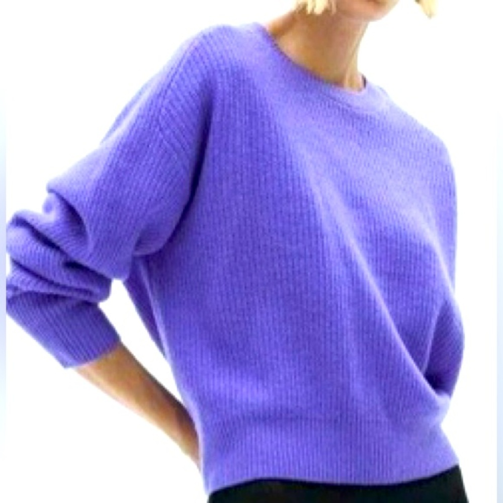 Mango 100% Wool Sweater Large Purple Fall Cozy Stretch